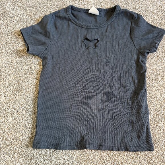 Zara size 9-10Y ribbed butterfly tee Grey cutout - Picture 1 of 8